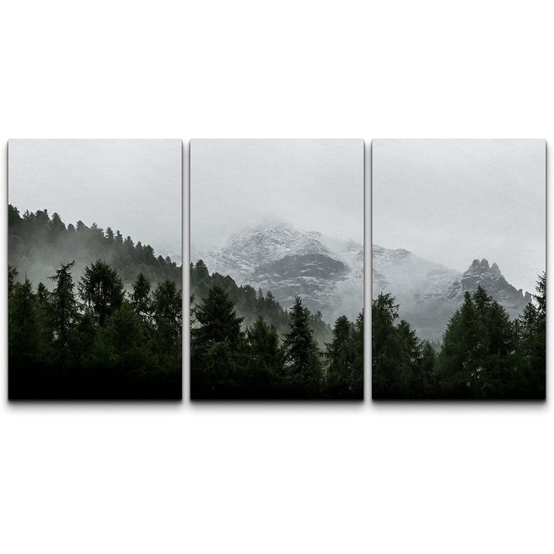 Canvas sale set 3 Forest Landscape Print Set Fog Forest Poster Black White Wall Art Misty Fog Forest Nature Wall Decor Large Foggy Nature Prints